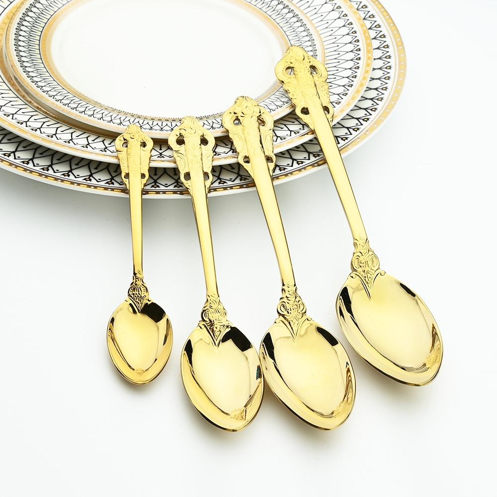 Gold Dinnerware Vintage Tableware 18/10 Silverware Stainless Steel Flatware Dinner Knife Fork Spoon Wedding Xmas Western Cutlery