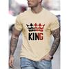 Men's 100% Pure Cotton Summer Loose Comfortable Casual and Fashionable KING Print Large Round Neck Short Sleeved T-shirt Top