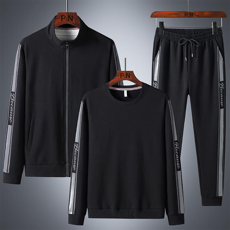 Spring And Autumn Plus Size Sweater Men 'S Casual Sports Suit Loose Three -Piece Set