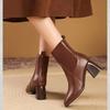 Women Boots Mid Length Autumn New Square Toe High-heel Patchwork Elastic Boot PU Leather Anti Slip Fashion Short Boot Botas