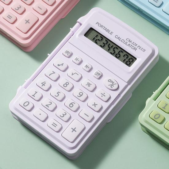 Mini Calculator Flip Cover 8 Digits Big Buttons Large LCD Display Battery Operated Portable Student Finance Desktop Calculator Office Supplies