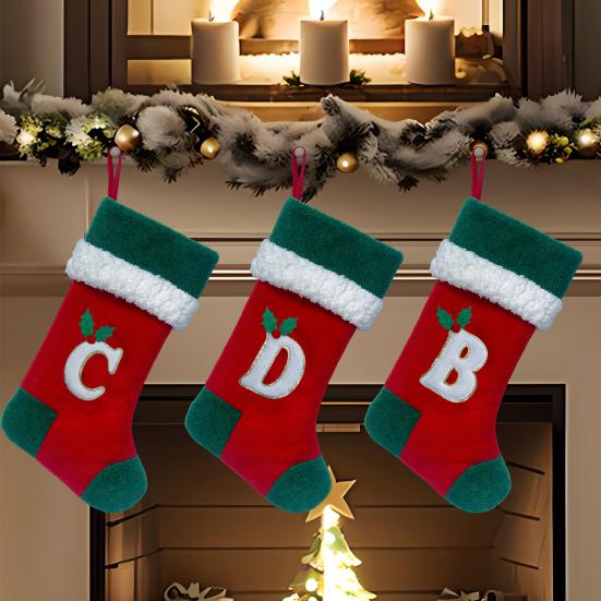 18 Inches Monogram Christmas Stockings with Letters Embroidered Initials Xmas Hanging Stockings for Fireplace