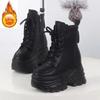 Fashion 12CM Autumn Platform Ankle Boots Women Chunky Shoes Lace-up Tennis Sneakers Woman Leather Boots Walking Shoes