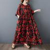 2025 Plus Size Summer Dress Women Floral Printing Vintage Long Dress Loose Oversized Casual Dress Maxi