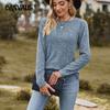 Autumn and Winter Women's Sweater Round Neck Brushed Pit Stripe Solid Color Long Sleeve Top