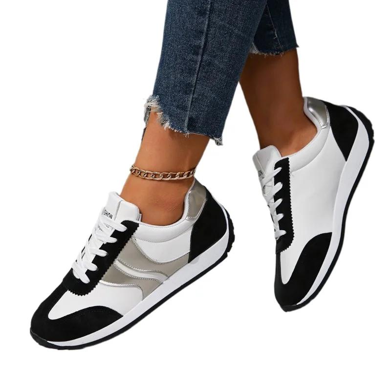 2024 Shoes Female Lace Up Women's Vulcanize Shoes Plus Size Women Sneakers Round Toe Mixed Colors Flat with Ladies Casual Shoes