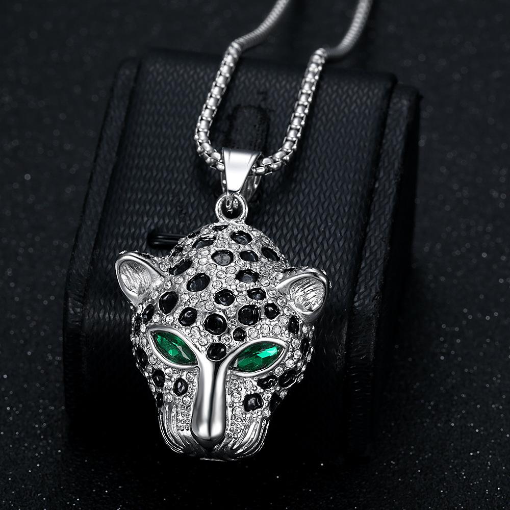 Cubic Zirconia Leopard Head Pendant Stainless Steel Necklace For Men Hip-hop Trendy Jewelry Gift