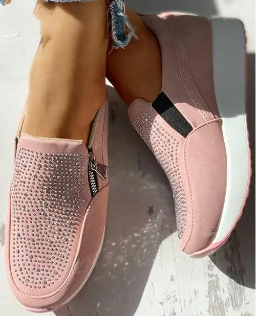 Women Crystal Sneaker Spring Autumn Casual Zipper Flat Shoes Women Non-slip Breathable Outdoor Vulcanized Shoes Woman Dfg45