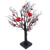 Xmas Artificial Tree with LED Lights Battery Powered Tabletop Centerpiece Tree Lamp with On Off 60 Bulbs Red Birds Berries