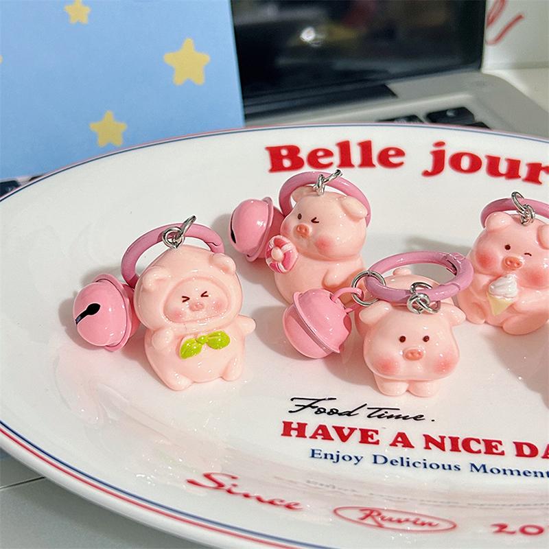 Cute Cartoon Pink Pig Keychain With Bell Pendant Little Pig Model Key Ring Jewelry Gift Decoration Accessories Children Gifts