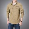 Spring and Autumn Long-sleeved Shirt Men's Casual Multi-pocket Loose Business Mid-green Shirt Cotton Work Jacket