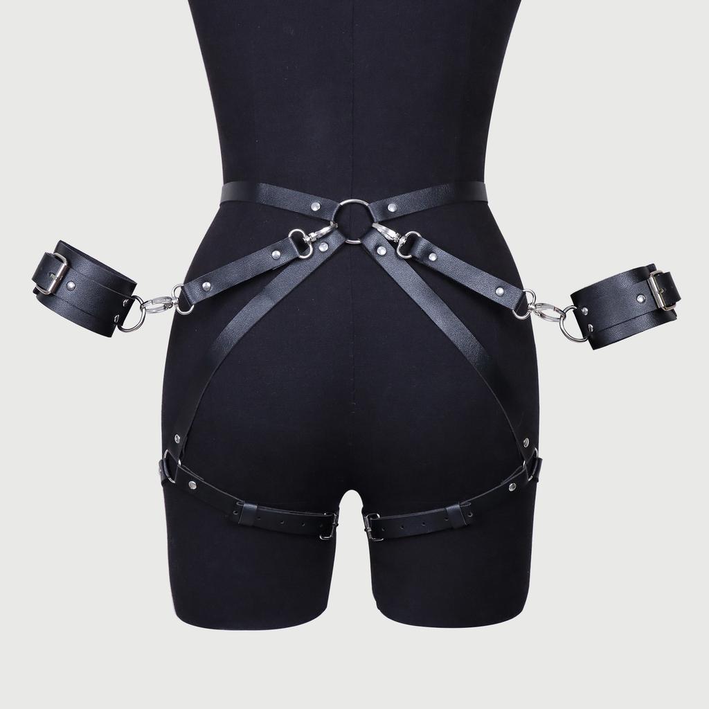 Women Sexy Thigh Garter Leather Lingerie Leg Harness Bdsm Bondage Lingerie Fetish Handcuffs Clothing Festival Rave Outfit Garter