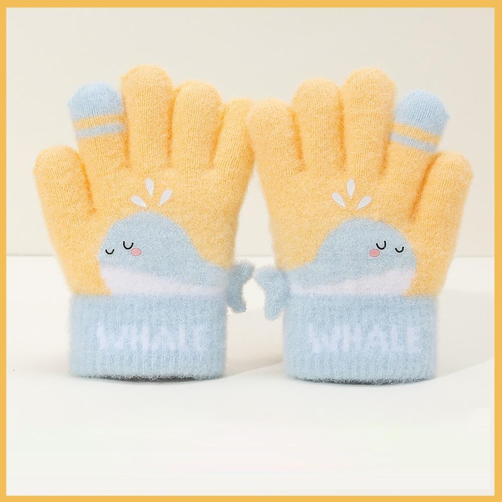 Cute Whale Winter Knitted Gloves Warm Plush Kids Gloves Cartoon Five-finger Gloves  Outdoor