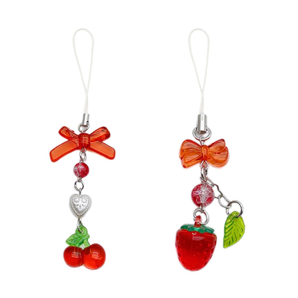 Simple Cherry Strawberry Phone Charm Straps Car Key Hangings Pendants Fashion Bag Decoration Lanyard Purse Accessories