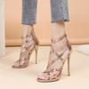 Fashion Gold Narrow Band Cross Strap Women Sandals Open Toe Rear Zipper Thin High Heels Sexy Banquet Shoes Zapatos Mujer