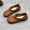 Vintage PU Leather Flats Shoes Comfortable Soft Sole Solid Color Slip-on Shoes