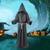 Halloween Cape Set Wizard Halloween Cosplay Role Play Medieval Monk Friar Robe Hooded Solid Color Tight Waist Priest Costume Anc