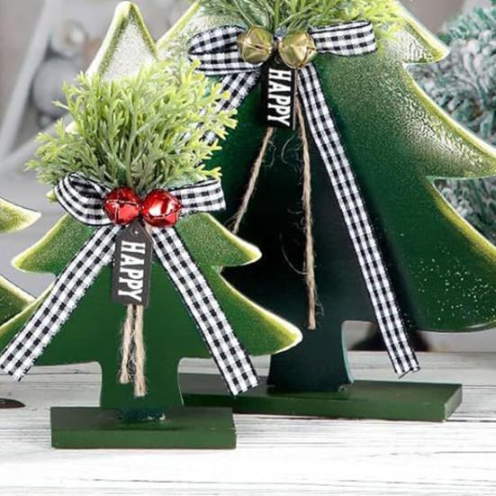 Wooden Christmas Tree Decor 5-10 Inch Farmhouse Table Centerpiece with Bell Ornaments Rustic Holiday Display for Mantel And Dining Table