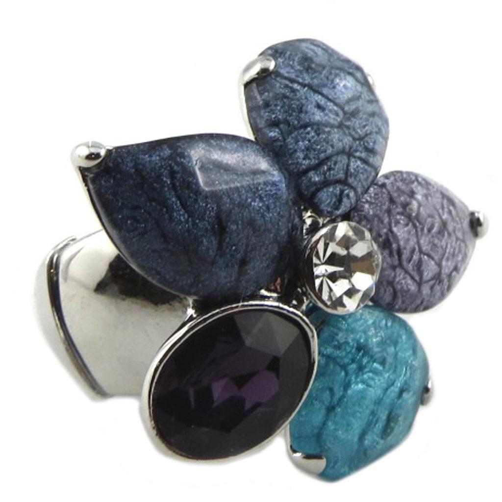 Les Trésors De Lily [P8385] - Designer Ring 'Acapulco' Silver Blue (flower) - 30x30 Mm