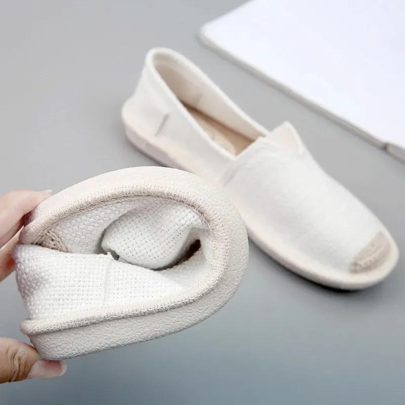 Summer Linen Flat Shoes Women Lightweight Breathable Fisherman Shoes Ladies Soft Casual Shoes Slip On Lazy Loafers 2024