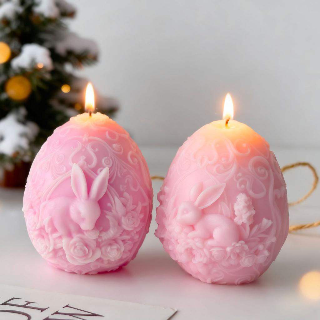 DIY Flowers Egg Easter Candle Silicone Mold Handmade Aroma Candle Easter Egg Relief Bunny Molds Gypsum Form Resin Mould