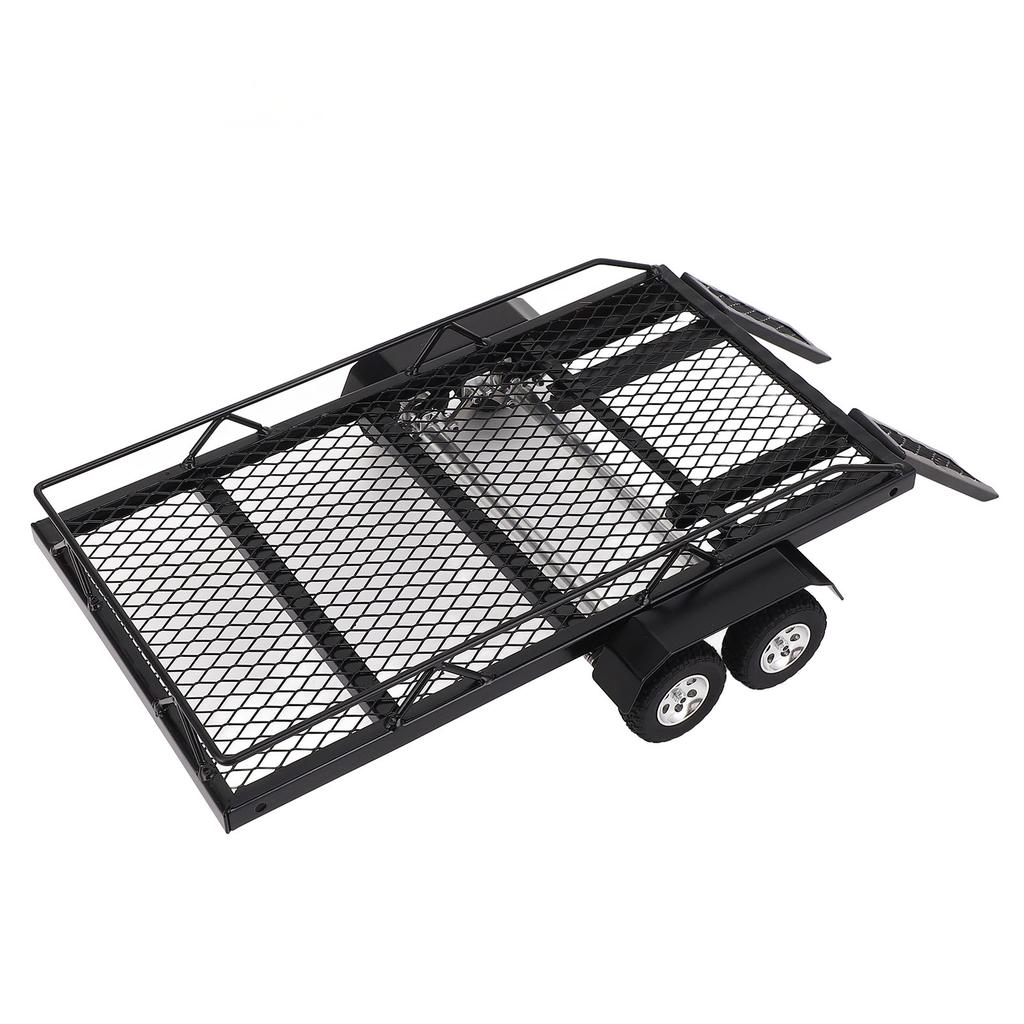 RC Trailer 1/18 Scale Metal Hitch Mount Double Axle with 4 Tires Upgrade Parts Accessories