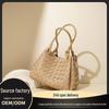 2025 Genuine Leather Woven Bucket Handbag: New Retro Style Cowhide Vegetable Basket for Women
