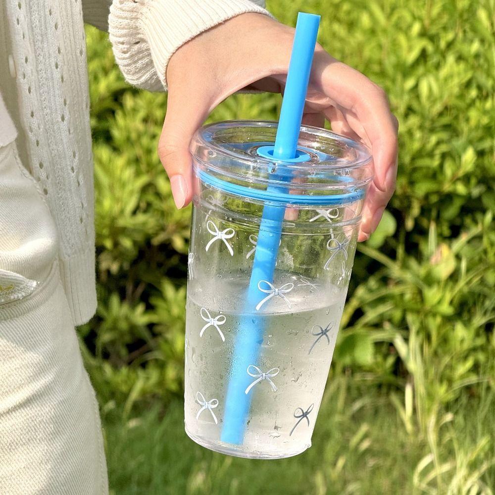 450ml Water Bottle Bowknot Pattern Coffee Cup Simple Car Tumbler Cup for Students