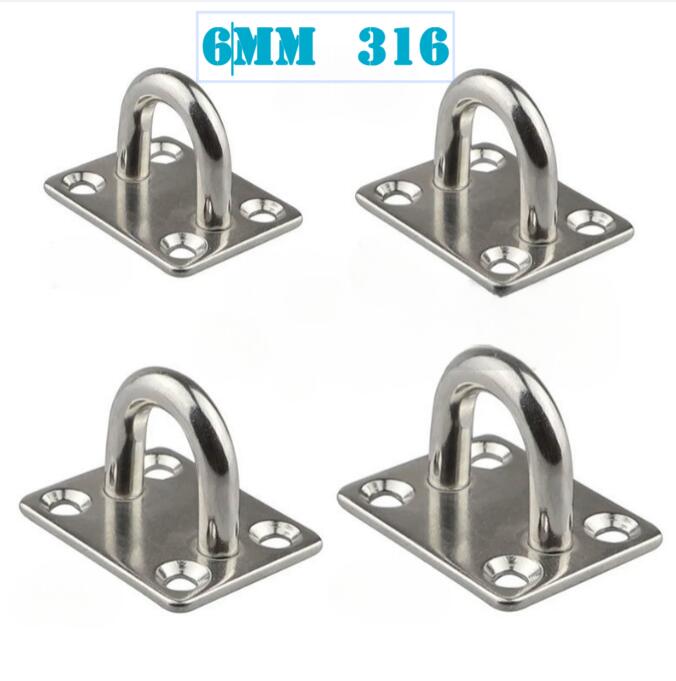 4pcs 5mm/6mm/8mm/10mm/12mm Stainless Steel Square Pad Eye Plate Hook Hanger Heavy Duty Ceiling Wall Boating Yacht Shade Sailing Marine