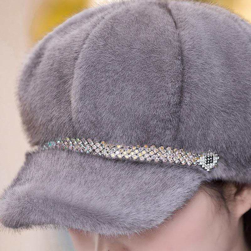 Autumn Winter Hats For Women Solid Color Plain Octagonal Cap Ladies Casual Faux Fur Women Caps