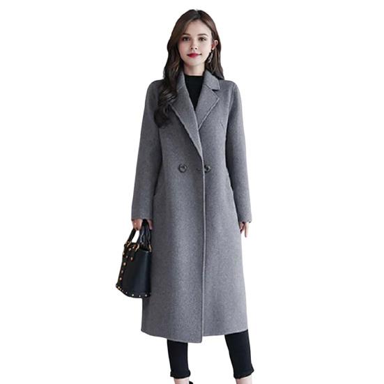 Women Jacket Turn-down Collar Pockets Solid Color Double-breasted Loose Fit Overcoat Thermal Long Sleeved Commuting Dating Spring Fall Winter Coat