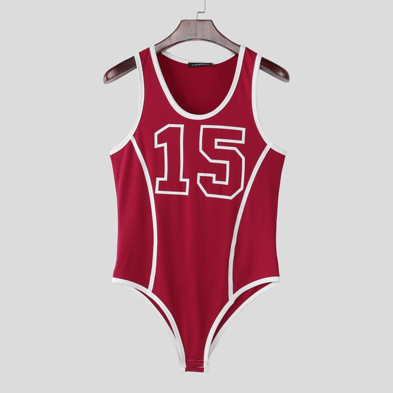 INCERUN Men Strap Sleeveless Letter Print Briefs Bodysuits Jumpsuits Underwear