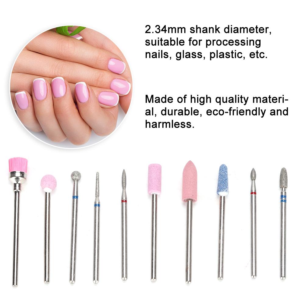 10pcs Set Nail Drill Bits File Grinding Head Set Electric Manicure Pedicure Nail Art Tools