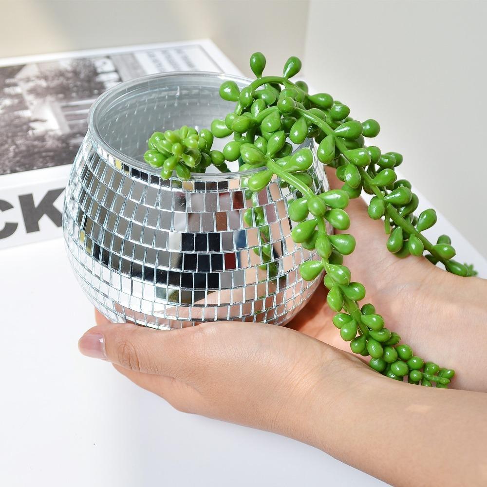 Silver Mirror Glass Flower Vase Home Decoration Disco Ball Plant Holder Plant Planting Pot Home