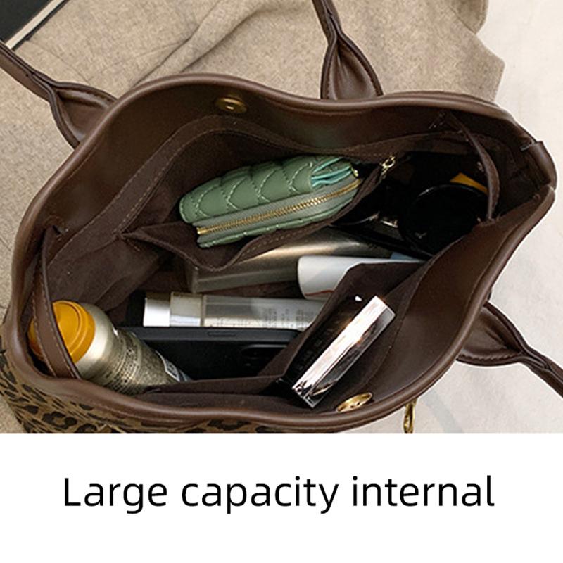 New Leopard Stitching Tote Bag Fashion Retro Matte Large-capacity Handbag Daily Commuter Shoulder Bag