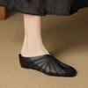 Inner Heightened Mesh Hollow Out Breathable Splicing Wrapped Head Semi-drag Summer New Square-toe Square-heel Slippers