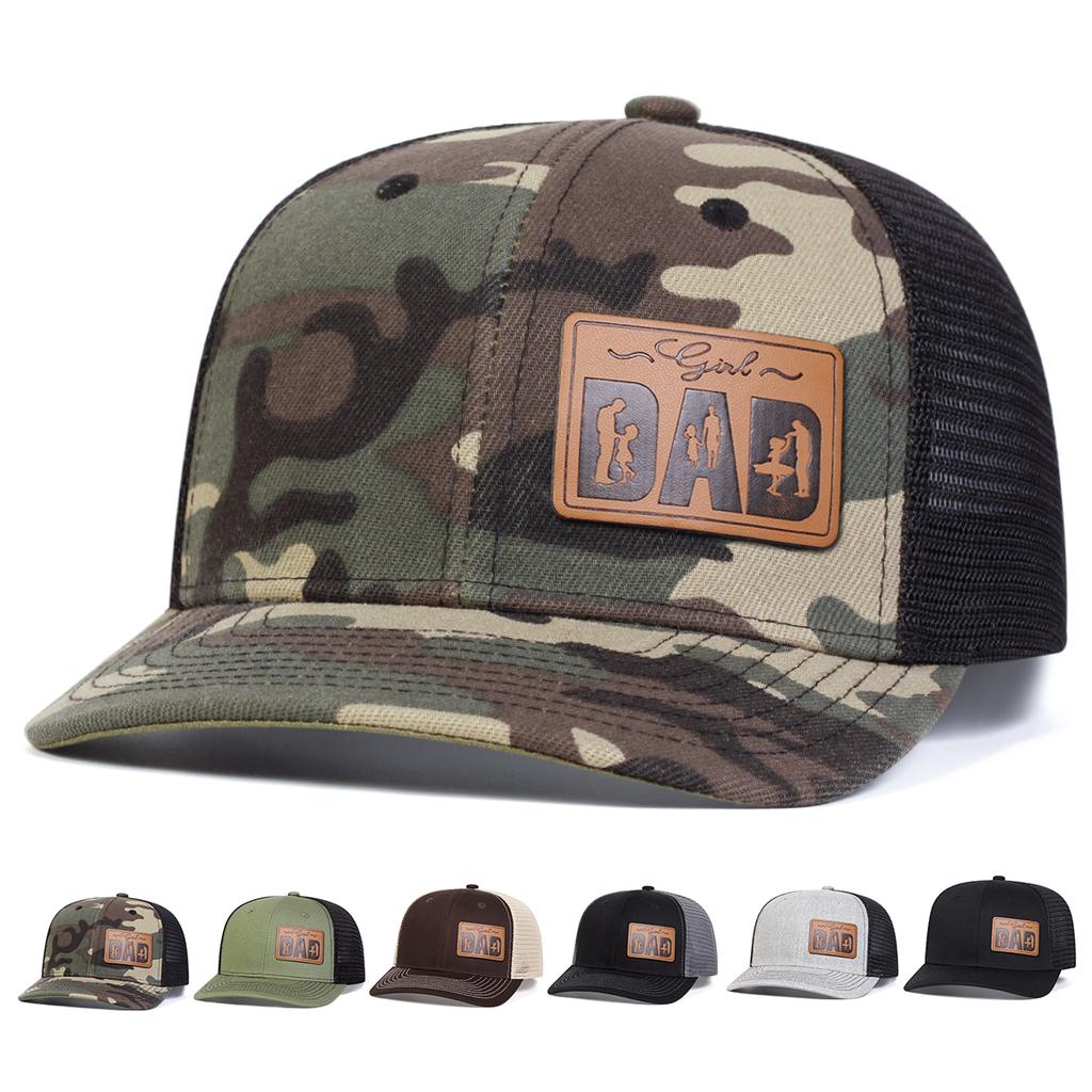 Unisex DAD Letter Brown Leather Label Baseball Net Caps Adjustable Casual Hats Spring and Summer Outdoor Sunscreen Hat