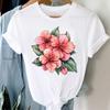 (Азиатский размер) Одежда Повседневная Цветочная тенденция Цветочная тенденция Милая женская футболка Топ Модная футболка с коротким рукавом Принт Женская женская графическая футболка
