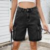 Women's Fashionable Solid Color Pocket Workwear Denim Casual Five Quarter Shorts
