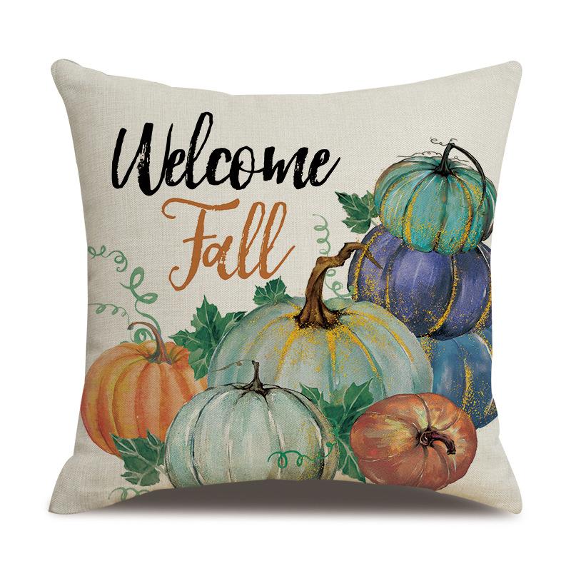 Thanksgiving Linen Pillowcase Autumn Pumpkin Print Pillow Cushion Cover