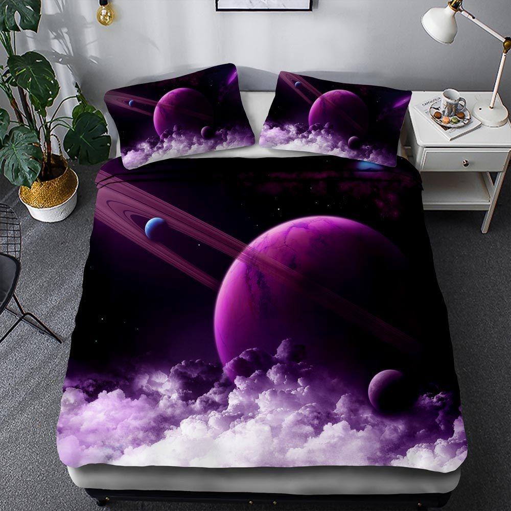 3D Space Planet Bedding Set Romantic Starry Sky Quilt Cover Pillowcase 2/3pcs Men's Teenagers Space Fan Cover Gift
