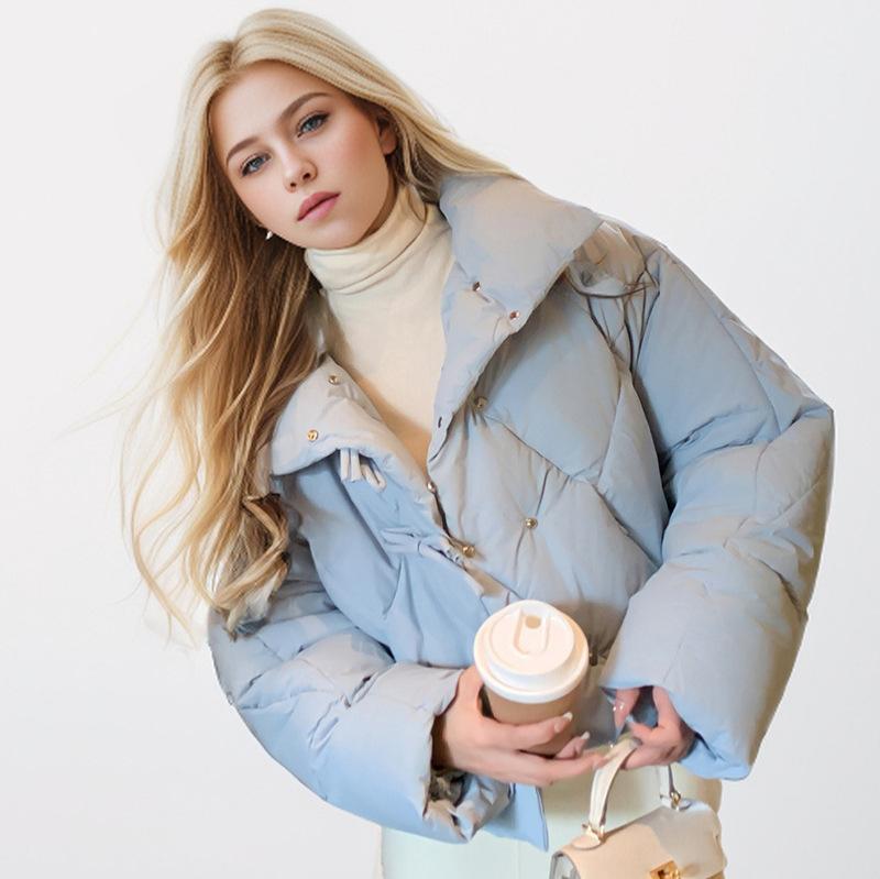 GMXIA Women's Vintage Casual Solid Color Print Autumn Winter Long Sleeve Stand Up Jackets & Coats