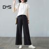 Women Casual Pants Elastic High Waist Buttons Zipper Fly Long Trousers with Pockets Solid Color Straight Wide Leg Slacks Daily Wear