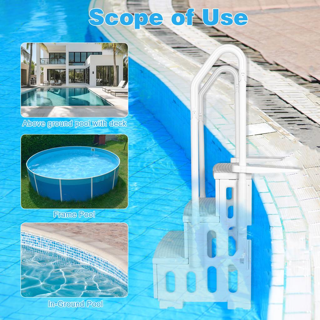 Plastic Pool Escalator Anti-Slip Slip Resistant  Detachable Pool Ladder Lightweight for Various Sizes Swimming Pools
