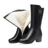 2024 Winter Leather Women Winter Boots Thick Wool Warm Women High-heeled Genuine Boot High-quality Female Snow Boots Women Shoes
