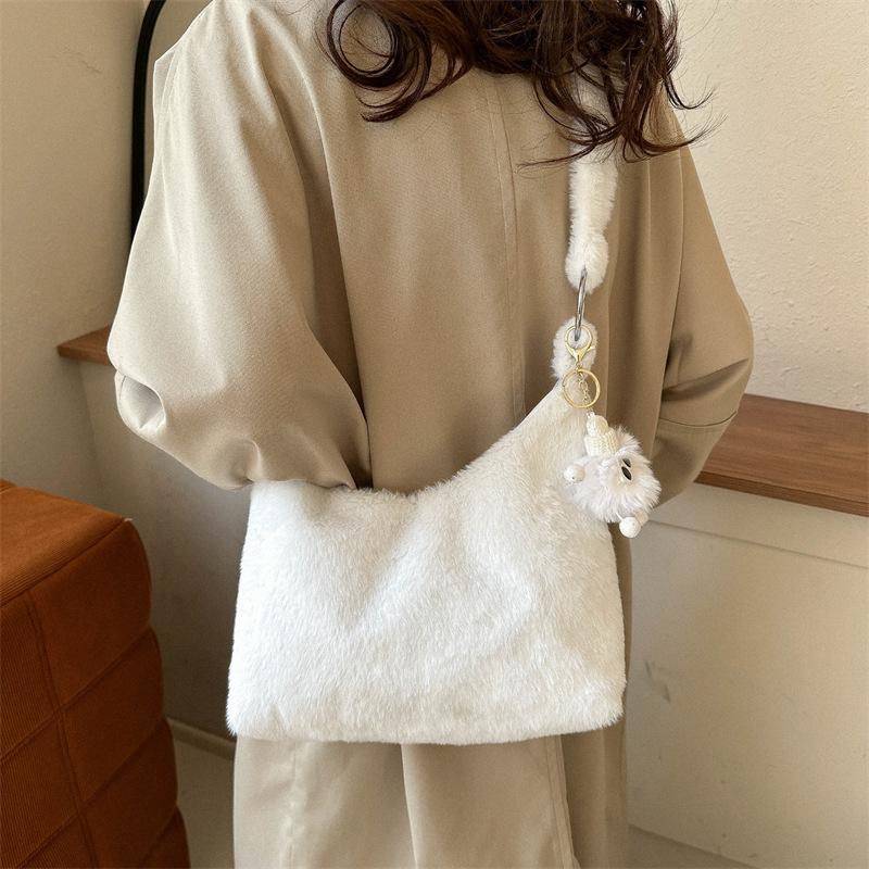 Niche Plush Tote Bag Winter New Style Bag Women's Fashionable Simple Crossbody Bag Casual Commuter Shoulder Bag
