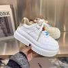 Leather Platform White Shoes Women's Shoes 2025 Early Spring New Muffin Shoes Heightened Internet Celebrities Student Sports and Leisure Shoes