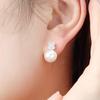 Platinum-plated Silver Pearl Cubic Earrings for Women's Daily Bold Earrings