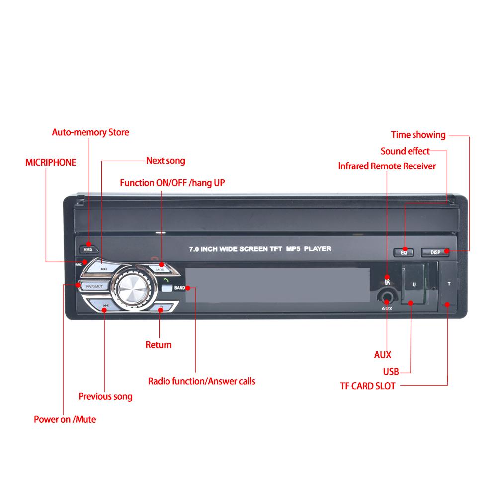icreative 9601 7 Inch Universal Bluetooth Car AM/FM Radio Audio Video MP5 Player with Rearview Camera RDS Reversing Navigation Car Player