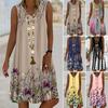 Women Dress Gradient Color Sleeveless V Neck Printed A-line Loose Bohemian Style Vacation Beach